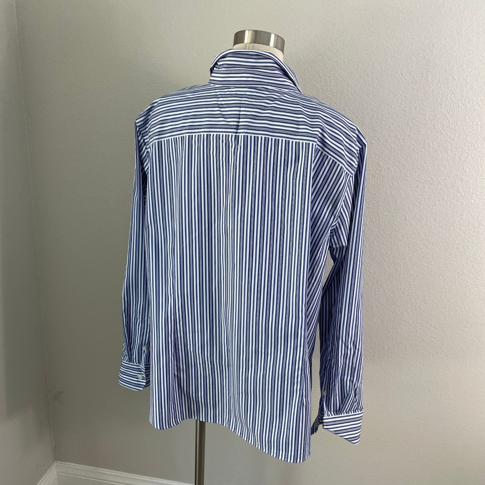Chaps Womens Plus 2X Blue White Striped No Iron Button Up Shirt‎ Long Sleeve - Picture 7 of 7